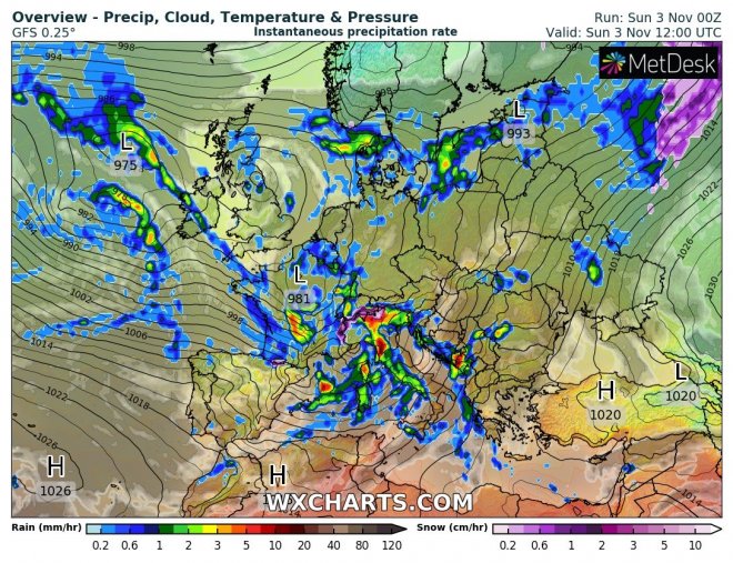 Het weer in Europa en op de oceaan