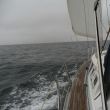 Slingerende zeegang op weg naar La Coruña. Voor ons de Tartaan