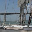 Dertig meter hoog, de brug die Île de Ré verbindt met La Rochelle. Voor ons vaart Tarta