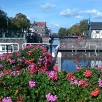 25-09-2018 Nazomerdag met wolken geraniums langs de haven.