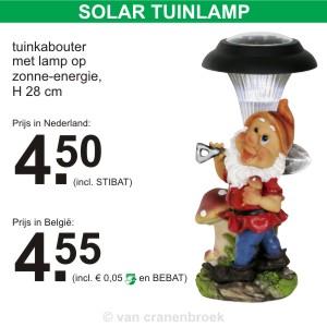 Aanbieding van tuinkabouters met solar light in de folder van Van Cranenbroek in Dongen, ...komt altijd als GOEDKOOPSTE uit de hoek, zegt hun folder. Ik neem alleen het zwarte kapje mee naar Malta