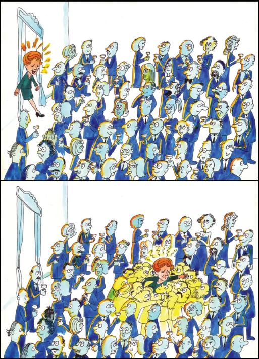 Cartoon van het Higgs-mechanisme (bron: Berkelysciencereview)