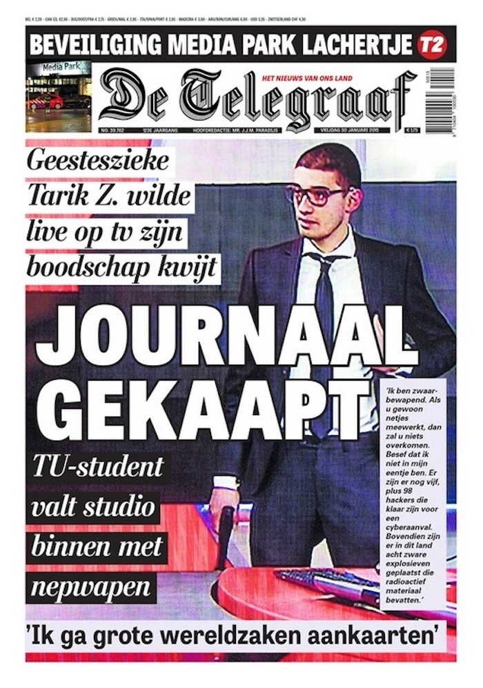 De voorpagina van De Telegraaf vanmorgen