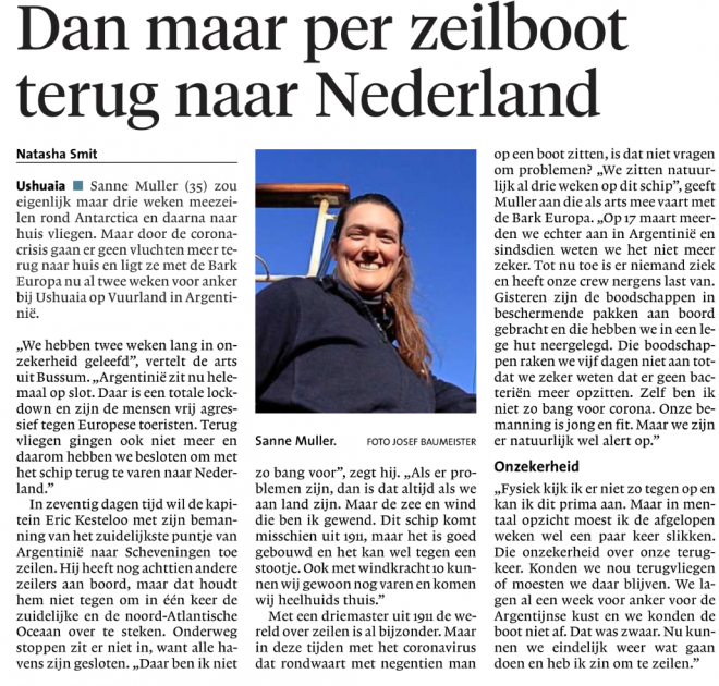 Knipsel uit het Leidsch Dagblad van 27 maart 2020.