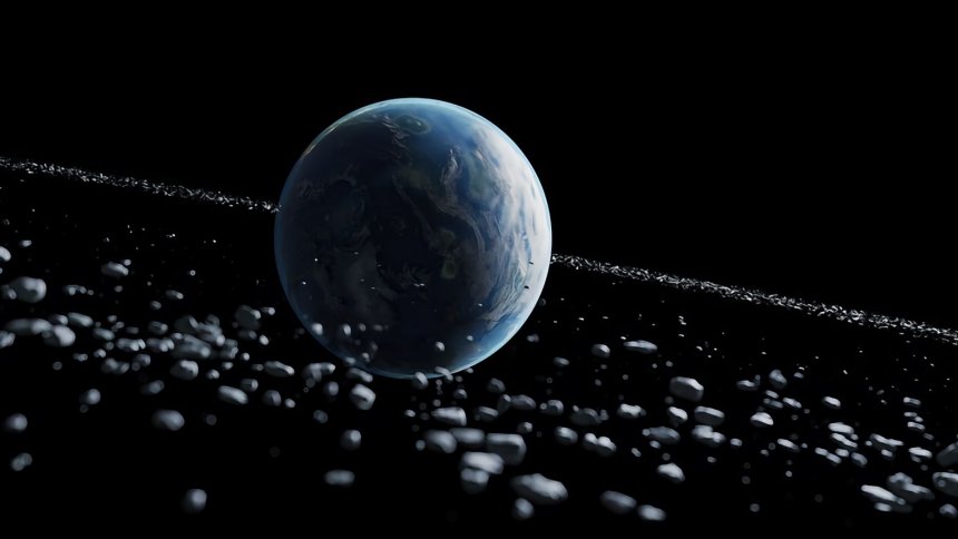 Artists impression van de ring die 500 miljoen jaar geleden rond de evenaar van de aarde zat (Credit: Oliver Hull)