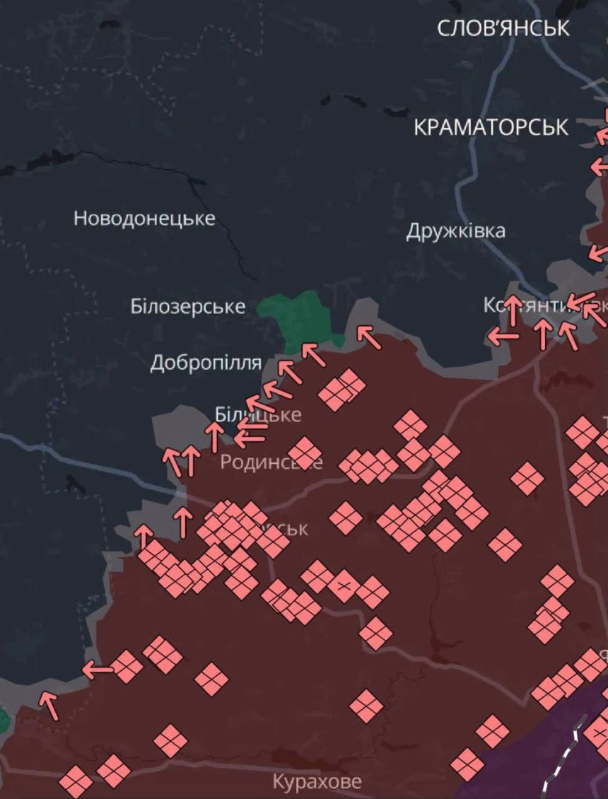 Russische aanvalsheden vergaren zich voor een groot offensief bij Dobropilla aan het oostfront in Oekraïne (beeld: Ukraïne News).